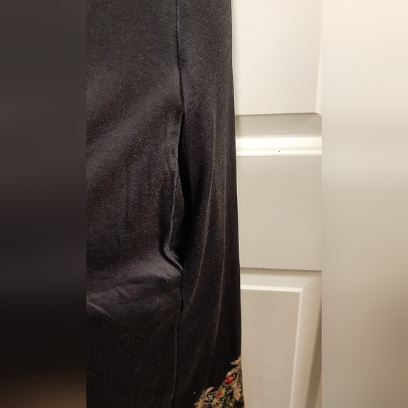 Zolucky Women's XL Long Black Floral Leaves A-Line Dress Stretchy NEW NWT - Picture 4 of 8